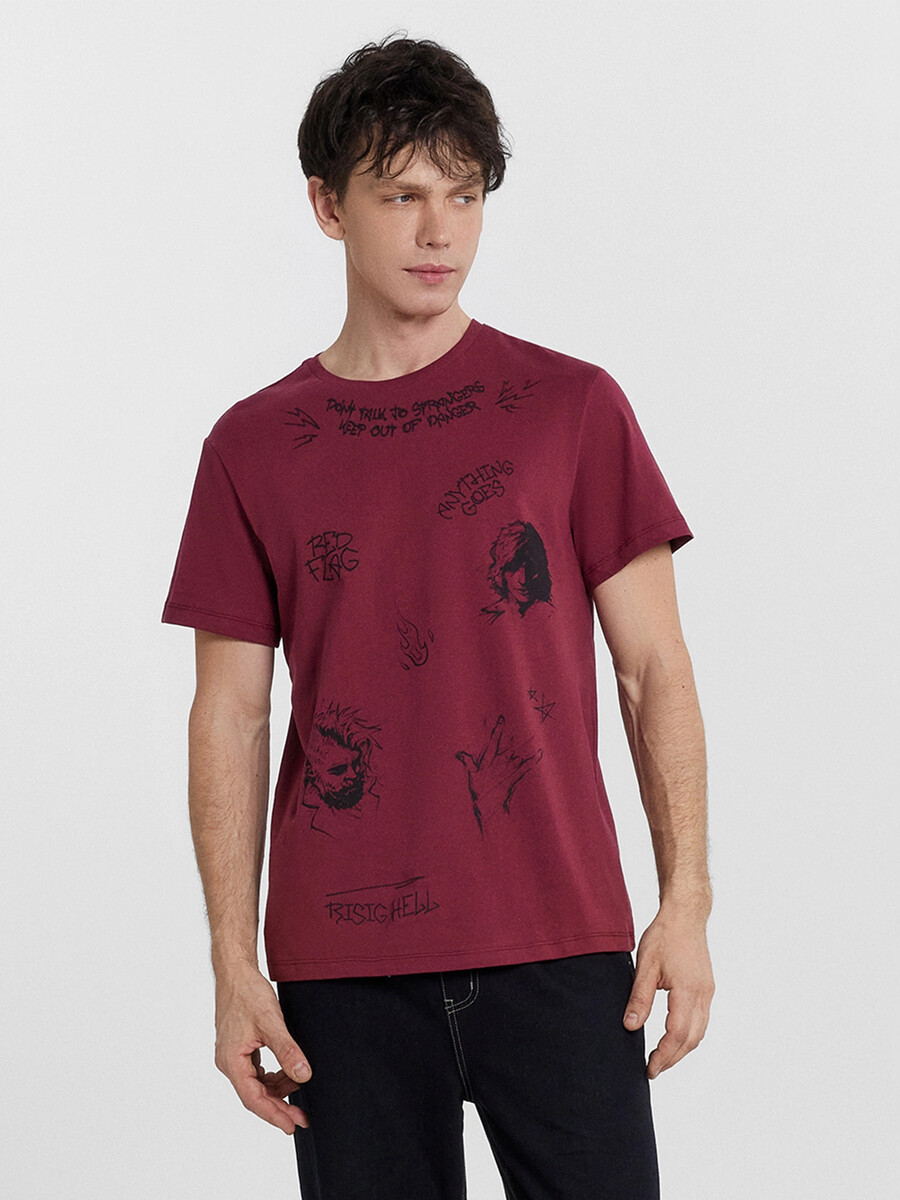 Футболка мужская бордовая с принтом