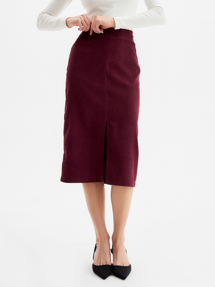 Юбка миди с разрезом женская MINAKU, бордовая, размер 50
